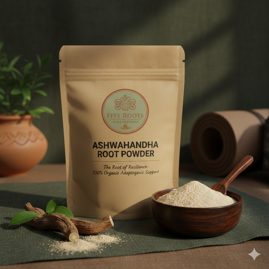 Five Roots Organic Ashwagandha Root Powder – Stress Relief & Muscle Recovery